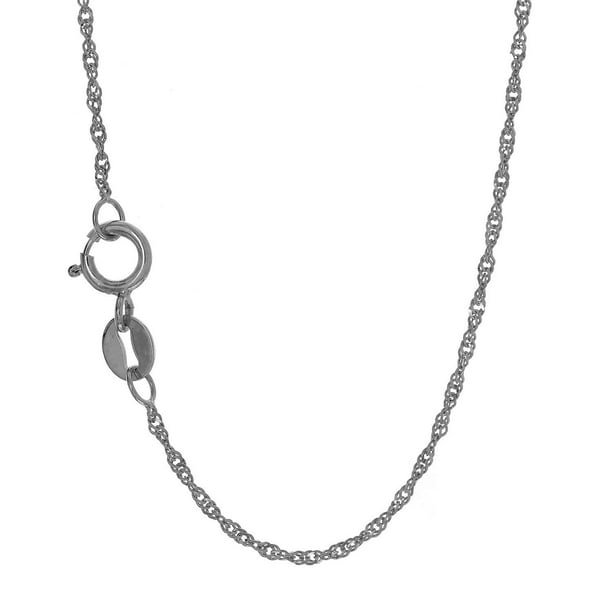 16 Inches 14k Solid White Gold Diamond-cut Carded Lite 0.8mm Rope Chain Necklace Spring Ring 